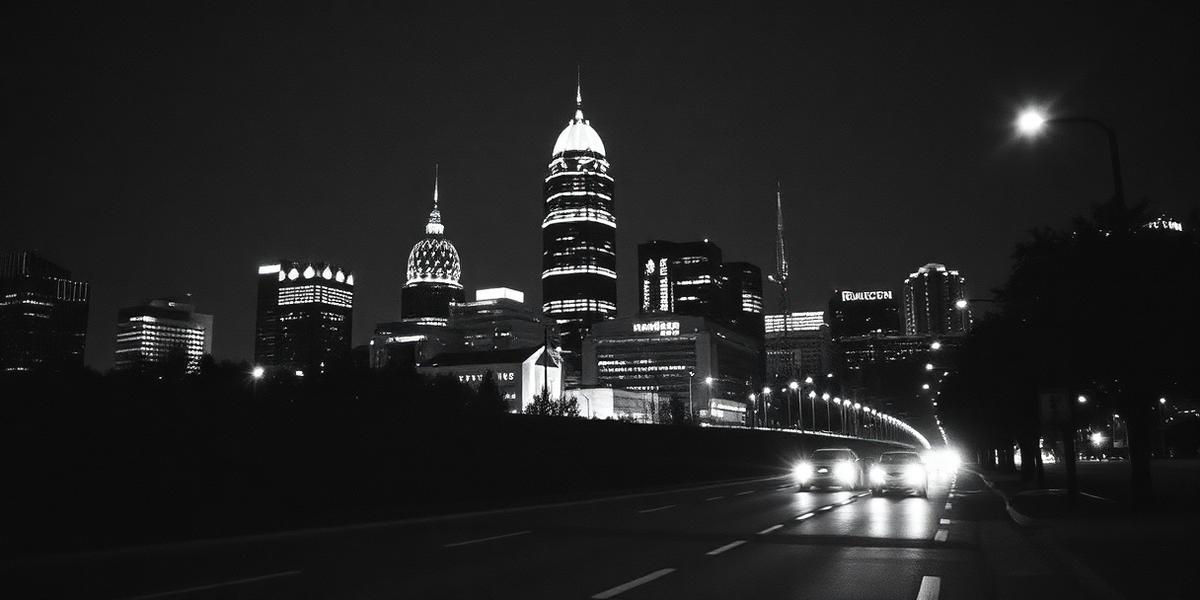 Atlanta skyline at night in black and white